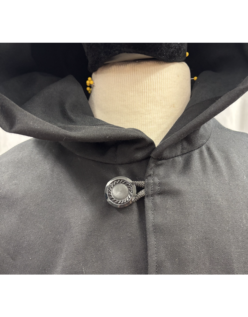 Cloakmakers.com 5732-Black Cloak w/ Cat & Moon Embroidery & Pockets, Water Resistant, Washable Wool Blend Suiting