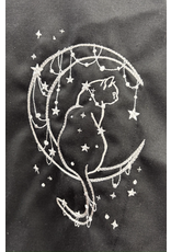 Cloakmakers.com 5732-Black Cloak w/ Cat & Moon Embroidery & Pockets, Water Resistant, Washable Wool Blend Suiting