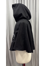 Cloakmakers.com 5732-Black Cloak w/ Cat & Moon Embroidery & Pockets, Water Resistant, Washable Wool Blend Suiting