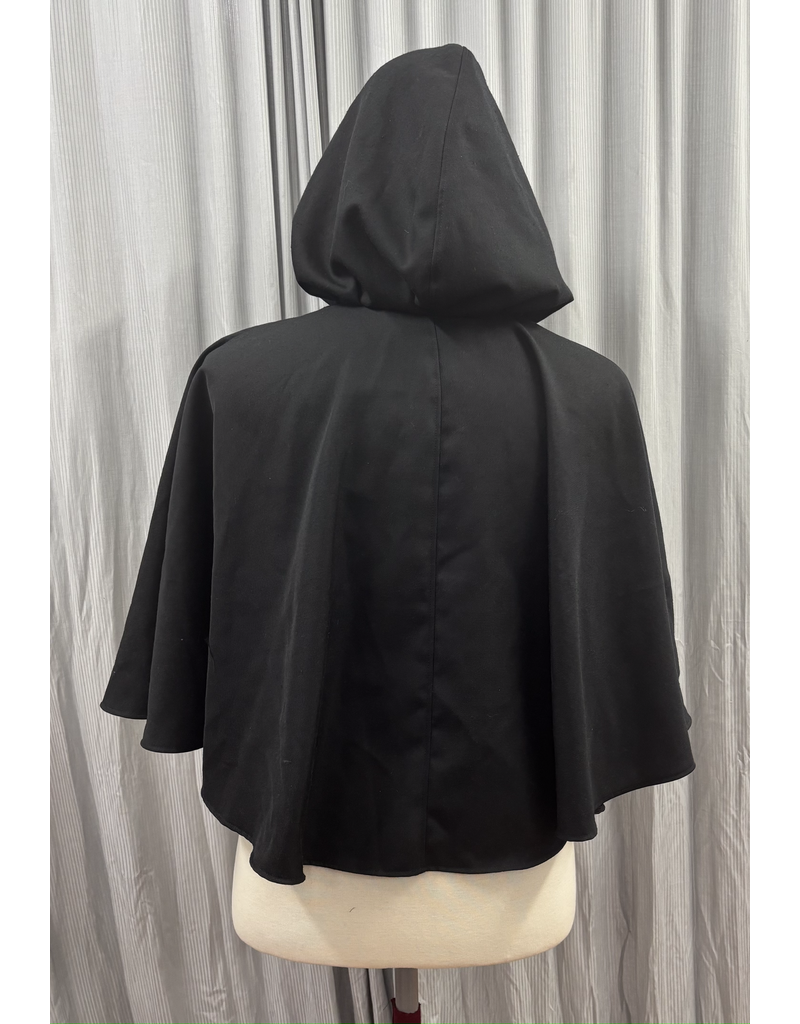 Cloakmakers.com 5732-Black Cloak w/ Cat & Moon Embroidery & Pockets, Water Resistant, Washable Wool Blend Suiting