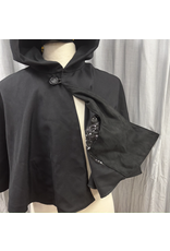 Cloakmakers.com 5732-Black Cloak w/ Cat & Moon Embroidery & Pockets, Water Resistant, Washable Wool Blend Suiting