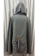Cloakmakers.com 5733-Grey Cloak w/ Sword, Rose, & Book Embroidery, Washable Wool Suiting