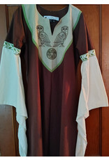 Cloakmakers.com G1195-Washable Brown & Green Linen Gown w/ Owl Embroidery & White Drop Sleeves