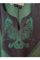 Cloakmakers.com G1196-Washable Green Linen Gown w/ Dual Cat Embroidery & Pockets