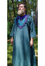 Cloakmakers.com G1196-Washable Green Linen Gown w/ Dual Cat Embroidery & Pockets