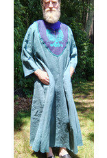 Cloakmakers.com G1196-Washable Green Linen Gown w/ Dual Cat Embroidery & Pockets