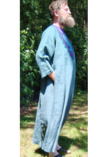 Cloakmakers.com G1196-Washable Green Linen Gown w/ Dual Cat Embroidery & Pockets