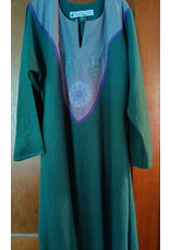 Cloakmakers.com G1197-Washable Green Linen Gown w/ Lavender Embroidery & Pockets