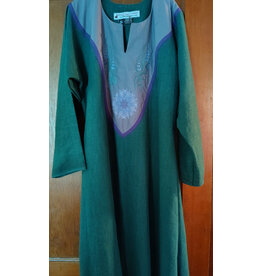 Cloakmakers.com G1197-Washable Green Linen Gown w/ Lavender Embroidery & Pockets