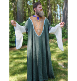 Cloakmakers.com G1198-Washable Sage Green Linen Gown w/ Green Wildflower Embroidery
