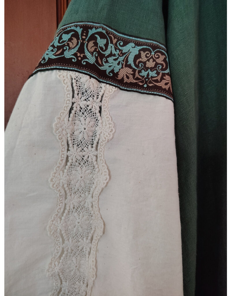 Cloakmakers.com G1198-Washable Sage Green Linen Gown w/ Green Wildflower Embroidery