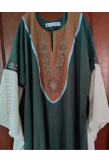 Cloakmakers.com G1198-Washable Sage Green Linen Gown w/ Green Wildflower Embroidery