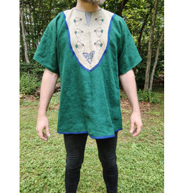 Cloakmakers.com J897-Washable Green Linen Tunic w/ Archer Embroidery