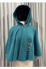 Cloakmakers.com 5382 - Washable Turquoise Short Fleece Cloak w/ Cat Embroidery, Vale-style Clasp