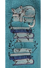 Cloakmakers.com 5382 - Washable Turquoise Short Fleece Cloak w/ Cat Embroidery, Vale-style Clasp