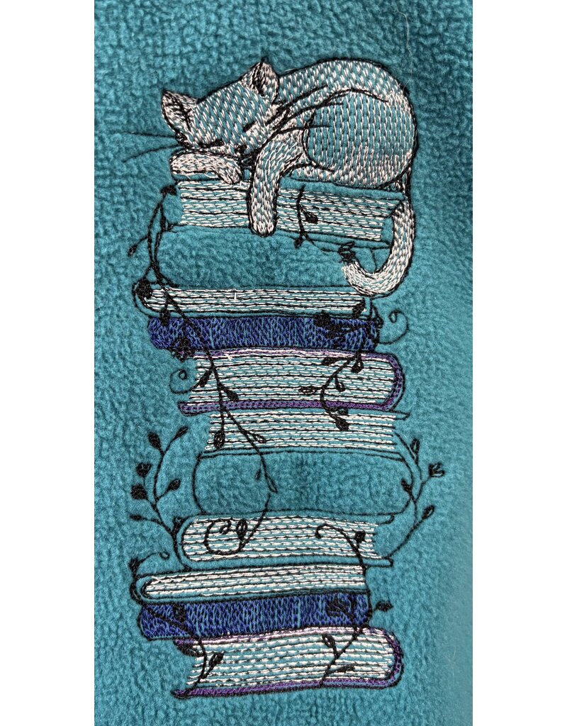 Cloakmakers.com 5382 - Washable Turquoise Short Fleece Cloak w/ Cat Embroidery, Vale-style Clasp