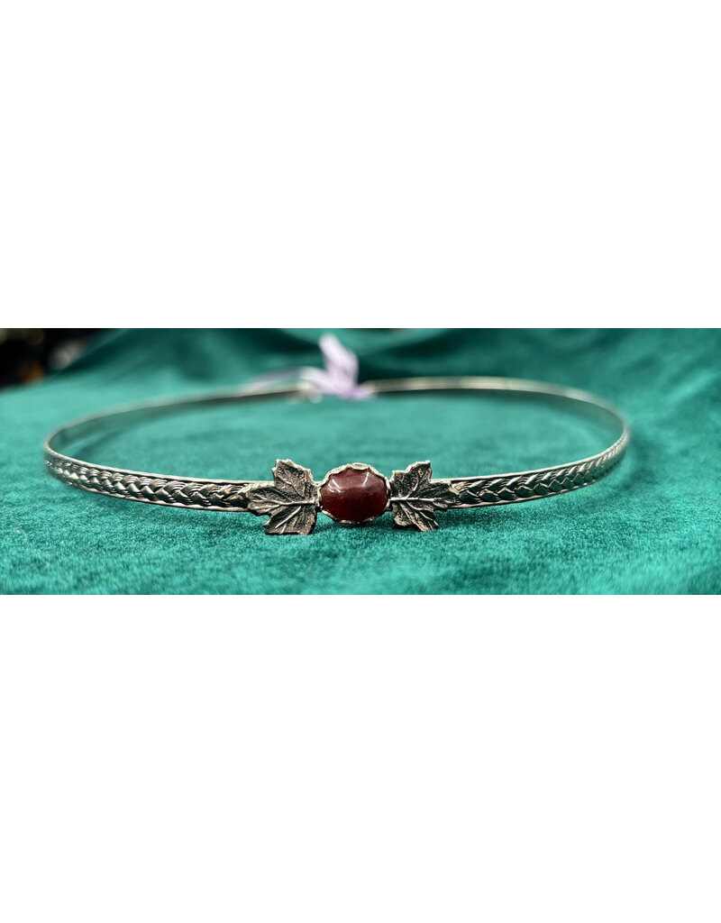 Cloakmakers.com Demeter Circlet-Brown Oval and Tiny Maple Leaves, Braided Wheat Band, Silver Tone Plated