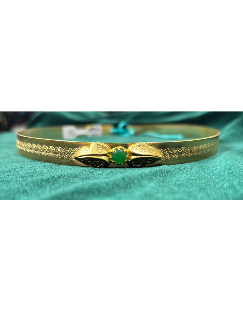 Cloakmakers.com Demeter Circlet - Round Green  Stone and Tiny Acanthus Leaves on Spiral Center Band, Gold Plated
