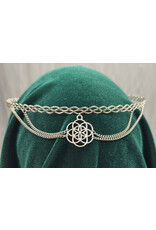 Cloakmakers.com Braided Band Circlet with Four Drapes attached to Center Mandala Dangle, Silver Tone Plated