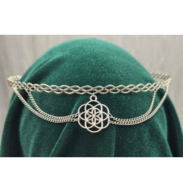 Cloakmakers.com Braided Band Circlet with Four Drapes attached to Center Mandala Dangle, Silver Tone Plated