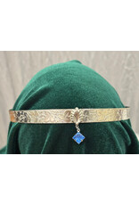 Cloakmakers.com Ivy Leaf Band with a Center Shell and a Light Blue Diamond Stone Dangle, Silver Tone Plated