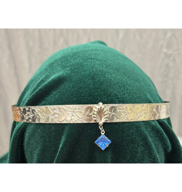 Cloakmakers.com Ivy Leaf Band with a Center Shell and a Light Blue Diamond Stone Dangle, Silver Tone Plated