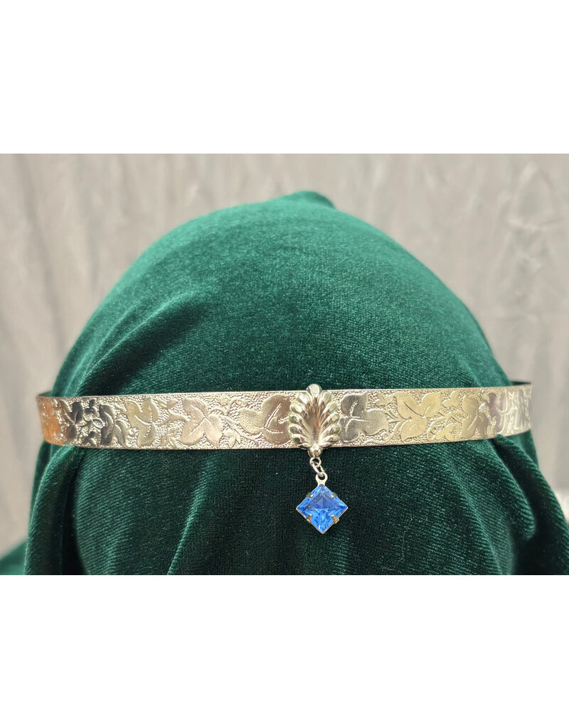 Cloakmakers.com Ivy Leaf Band with a Center Shell and a Light Blue Diamond Stone Dangle, Silver Tone Plated