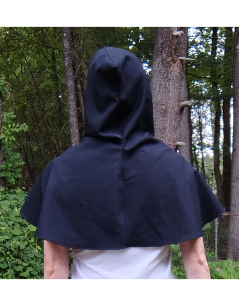 Cloakmakers.com H536-Washable Black Wool Hooded Cowl w/ Multi-Color Phoenix Embroidery