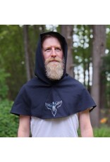 Cloakmakers.com H536-Washable Black Wool Hooded Cowl w/ Multi-Color Phoenix Embroidery