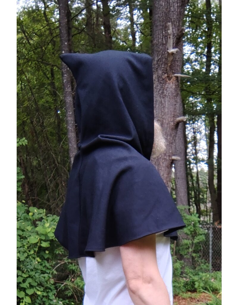 Cloakmakers.com H536-Washable Black Wool Hooded Cowl w/ Multi-Color Phoenix Embroidery