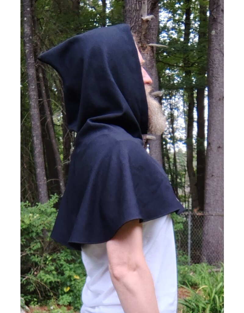Cloakmakers.com H536-Washable Black Wool Hooded Cowl w/ Multi-Color Phoenix Embroidery