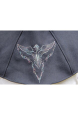 Cloakmakers.com H536-Washable Black Wool Hooded Cowl w/ Multi-Color Phoenix Embroidery