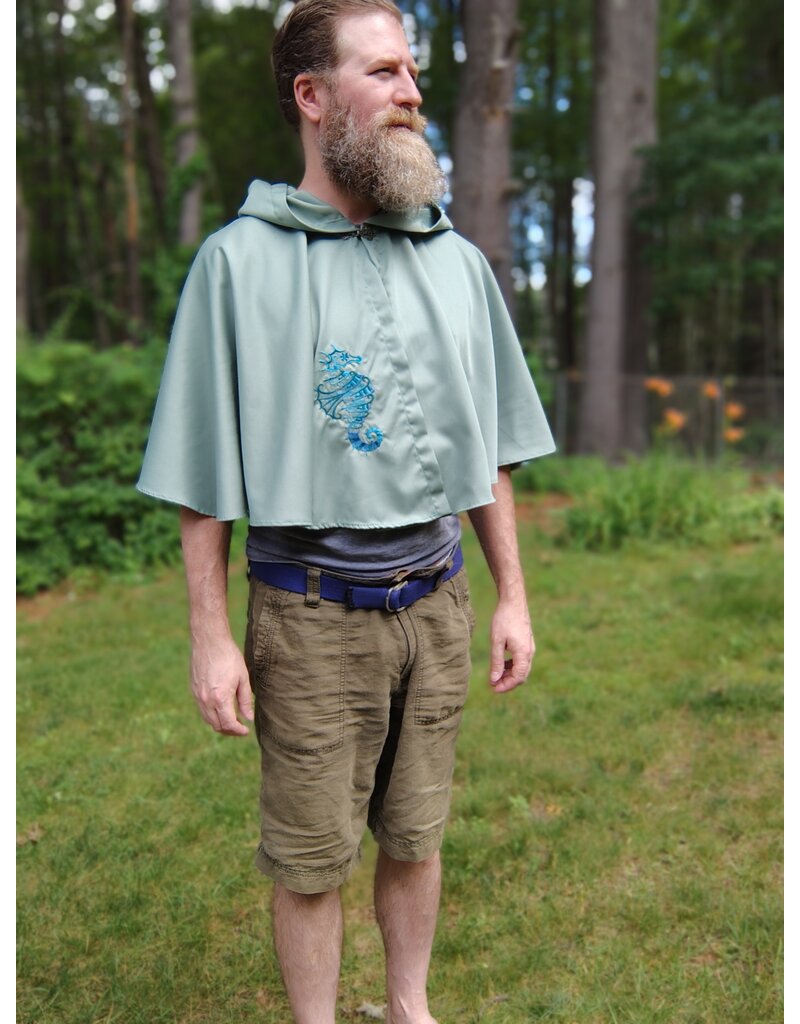 Cloakmakers.com 5715-Washable Seafoam Green Polyester Cloak w/ Seahorse Embroidery