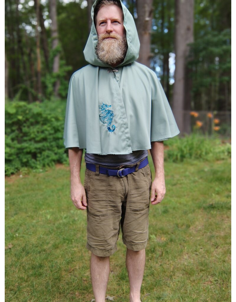 Cloakmakers.com 5715-Washable Seafoam Green Polyester Cloak w/ Seahorse Embroidery