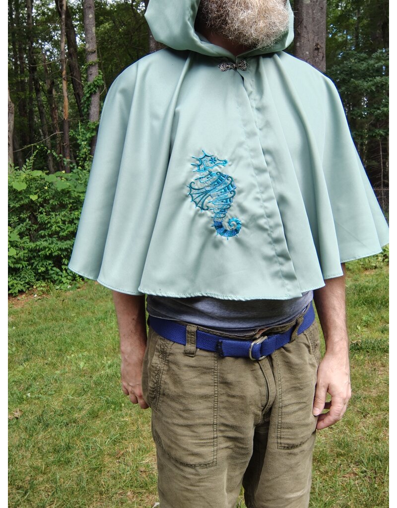 Cloakmakers.com 5715-Washable Seafoam Green Polyester Cloak w/ Seahorse Embroidery
