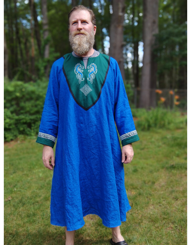 Cloakmakers.com J898-Washable Blue Linen Tunic w/ Seahorse Embroidery