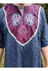 Cloakmakers.com J899-Washable Dusty Navy Linen Tunic w/ Teal Dragon Embroidery