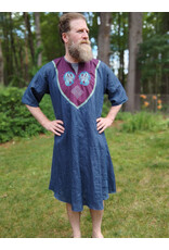 Cloakmakers.com J899-Washable Dusty Navy Linen Tunic w/ Teal Dragon Embroidery