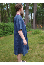 Cloakmakers.com J899-Washable Dusty Navy Linen Tunic w/ Teal Dragon Embroidery