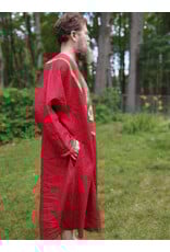 Cloakmakers.com J901-Washable Red Linen Tunic w/ Celtic Dragon Embroidery & Pockets