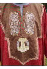 Cloakmakers.com J901-Washable Red Linen Tunic w/ Celtic Dragon Embroidery & Pockets