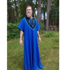 Cloakmakers.com J902-Washable Blue Linen Tunic w/ Blue Dragon Embroidery & Pockets