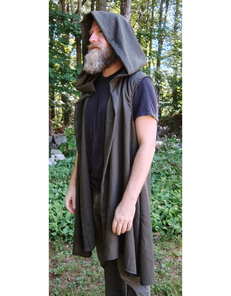 Cloakmakers.com J903-Washable Brown Hooded Vest w/ Pinstripes & Pockets