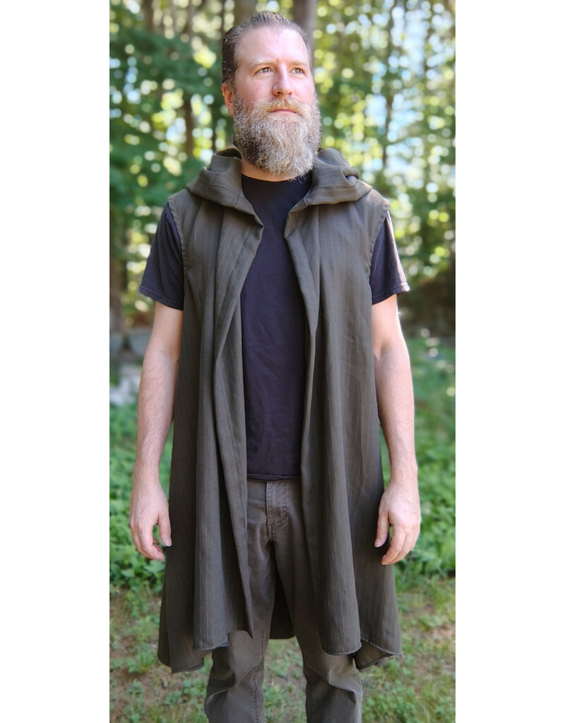 Cloakmakers.com J903-Washable Brown Hooded Vest w/ Pinstripes & Pockets