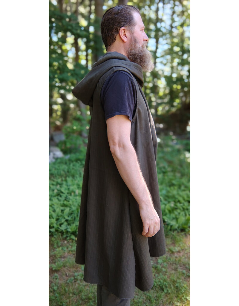 Cloakmakers.com J903-Washable Brown Hooded Vest w/ Pinstripes & Pockets