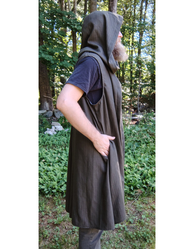 Cloakmakers.com J903-Washable Brown Hooded Vest w/ Pinstripes & Pockets