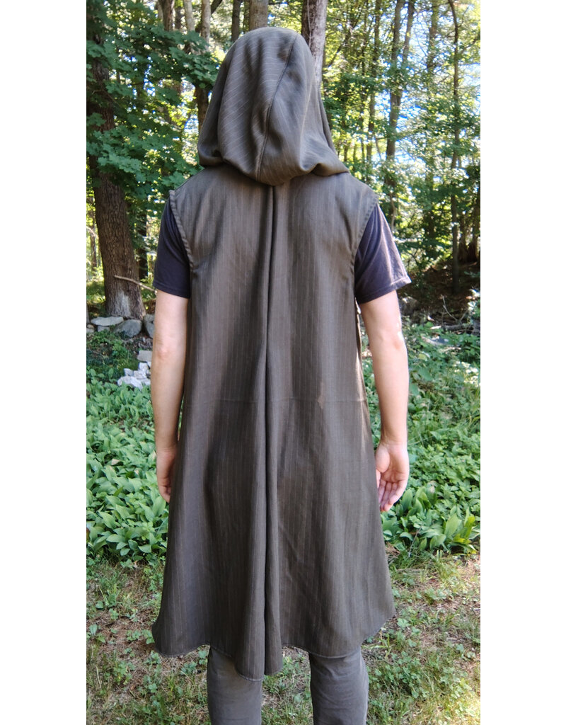 Cloakmakers.com J903-Washable Brown Hooded Vest w/ Pinstripes & Pockets