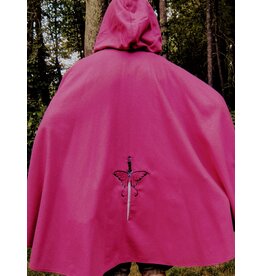 Cloakmakers.com 5489 - Washable Brilliant Pink Ruana Cloak w/ Black Velvet Hood Lining
