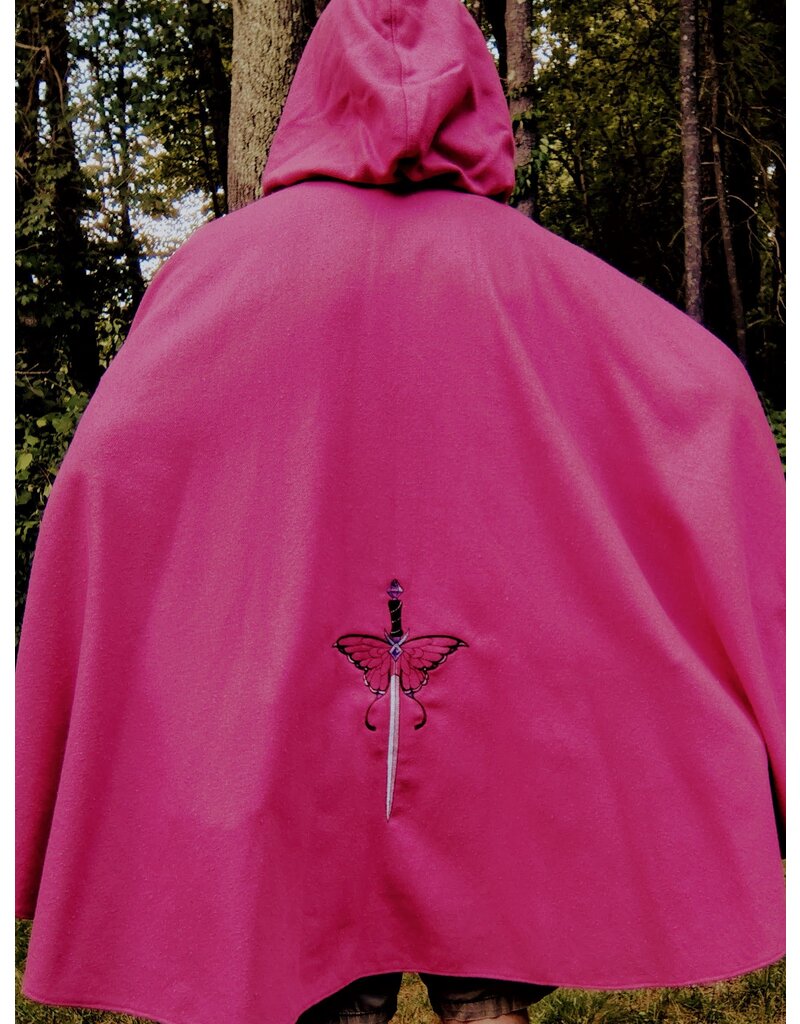 Cloakmakers.com 5489 - Washable Fuschia Pink Ruana Cloak w/ Butterfly Sword Embroidery