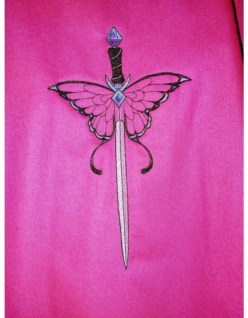 Cloakmakers.com 5489 - Washable Pink Ruana Cloak w/ Butterfly Sword Embroidery